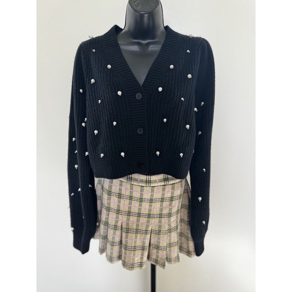 NWT LoveShackFancy Womens Frances Black Knitted Cropped cardigan Size Large $495